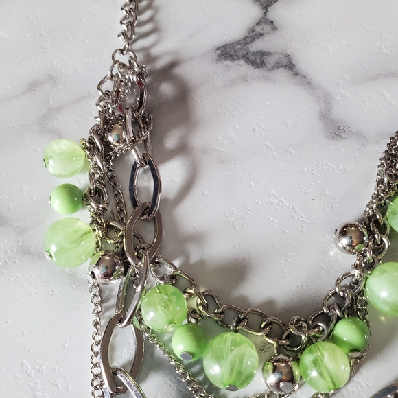 Silver Tone & Green Beads Multi Strand Necklace 💥3 for $24💥 - Picture 4 of 12